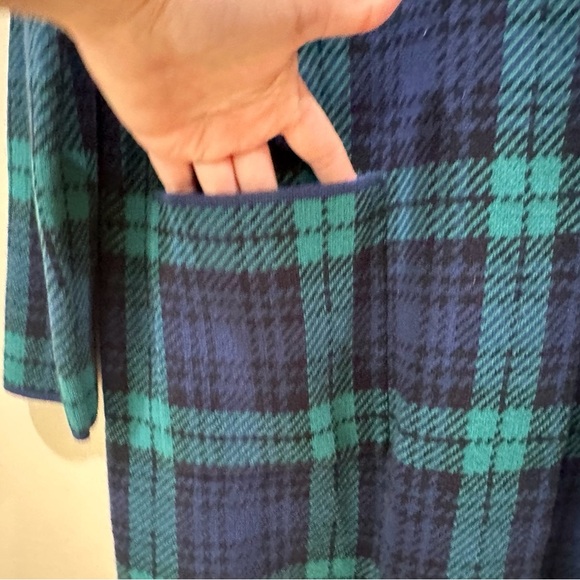LANDS END Coat Long Cardigan Green Navy Blackwatch Plaid size small new - Picture 3 of 7